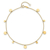 14K Real Solid Yellow Gold High Polished Circles Charm 9 to 10 Adjustable Anklet